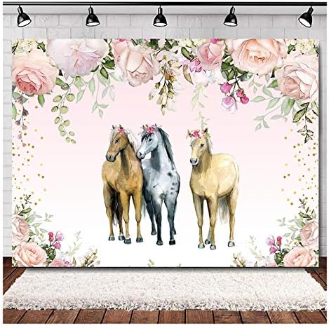 ורוד פרח כפרי מערב קאובוי בוקרת סוס מסיבת תמונה תפאורות 5 * 3 רגל ילדי ילד או נסיכת ילדה יום הולדת צילום