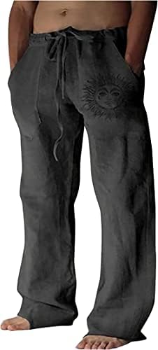 מכנסי פשתן כותנה של Miaikvs מכנסיים מזדמנים עם רצועת מותניים אלסטית - מכנסי יוגו נושמים ומתאימים רופפים
