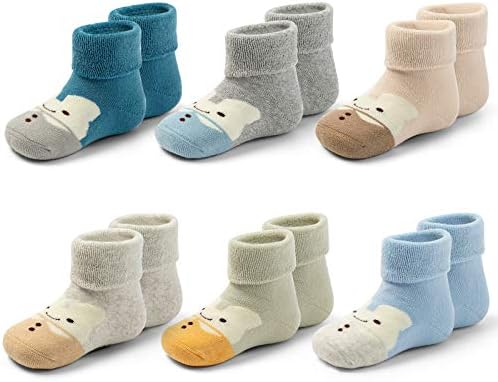 תינוקות שאינם מחליקים גרביים חמים בנים תינוקות גרבי חורף עבות עם אחיזות לתינוקות גרביים 6 חבילות