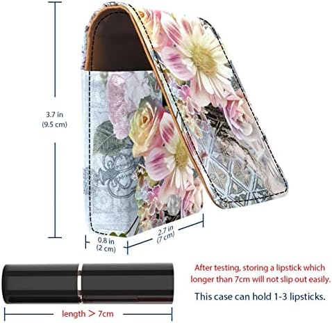 שפתון מקרה עם מראה חמוד נייד איפור תיק קוסמטי פאוץ, שמן ציור פרח פרחוני עלה בציר מודרני