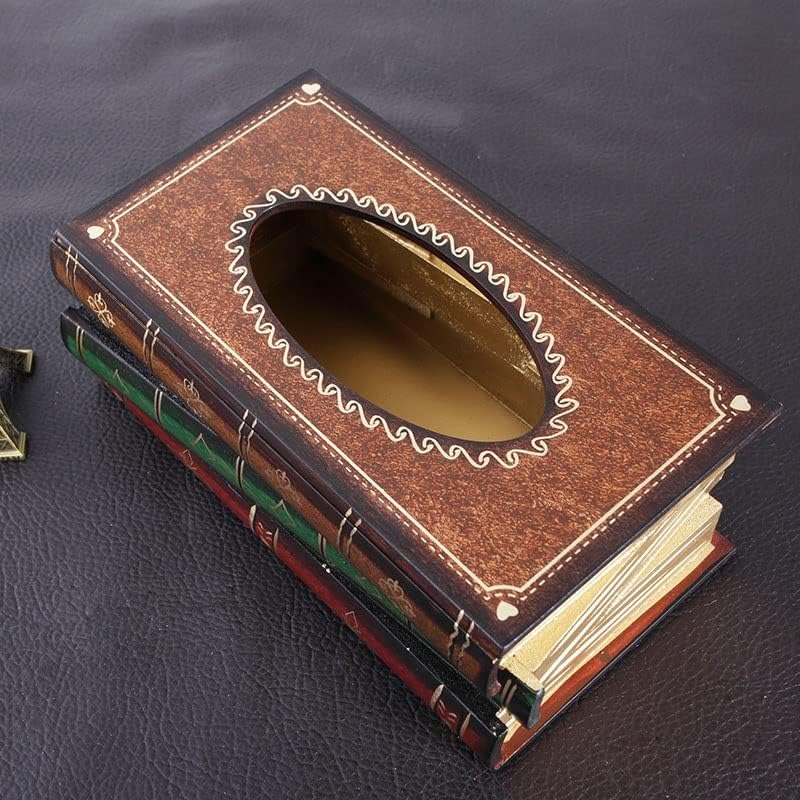 IRDFWH ספר מעץ קופסת רקמות קופסת רקמות מלבנית מחזיקת רקמות נייר מארז מכסה