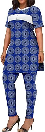 בגדים אפריקאים לנשים חולצת שרוול קצר ומכנסי הדפסה 2 חלקים מגדים בתוספת גודל דשיקי תלבושת מזדמנת