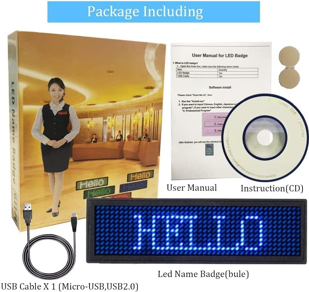 תג LED BADGE לעסקים, תכנות USB תצוגה דיגיטלית 44 X 11 פיקסלים משתמשים במסך כרטיס LED נטען עבור בית הספר