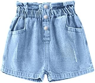 מכנסי ג' ינס קצרים של בנות מיניקטי קיץ מכנסי ג ' ינס מזדמנים עם כיסים