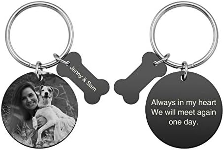 אישית מותאם אישית תמונה תמונה טקסט חקוק נירוסטה לחיות מחמד זיכרון מתנות מחזיק מפתחות עצם עגול כלב תג