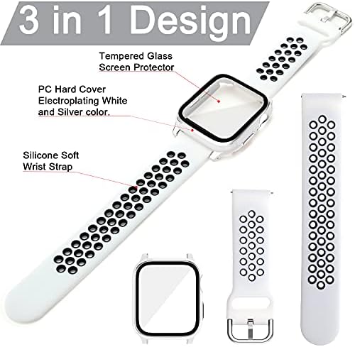 Itecfree עבור Apple Watch Band עם מארז, ציפוי דו-צבעוני מחשב כיסוי קשה ומגן מסך מזכוכית מזג סיליקון