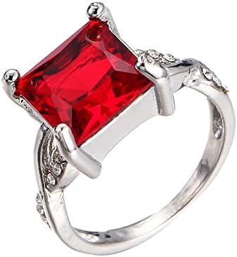 טבעות עבור בני נוער אדום פנינה טבעת כסף כיכר בצורת לחתוך טרנדי מסנוור אישה טבעת מתנה