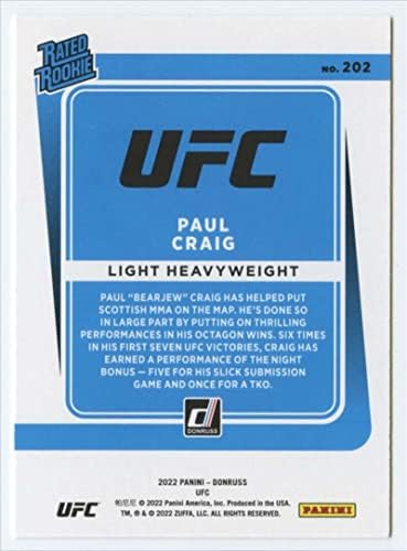 2022 DONRUSS UFC 202 PAUL CRAIG RC כרטיס טירון SP הדפס קצר קל משקל כבד משקל כבד טירונים רשמי מסחר MMA