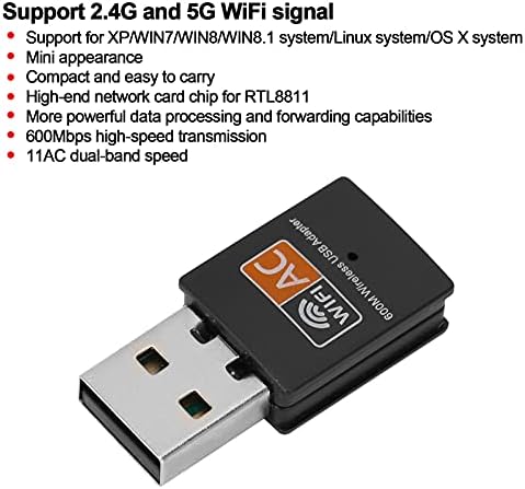 מתאם WiFi USB למחשב/שולחן עבודה/מחשב נייד, 600 מגהביט לשנייה מיני WiFi מקלט תמיכה 2.4 גרם/5G WiFi, פס