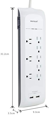 Oviitech 8-Outlet Surge Supector Struce עם 2 יציאות טעינה USB (2.4A סהכ ， 2160 ג'ול עם כבל הרחבה כבד