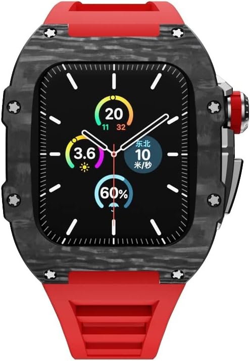 ערכת שינוי סיבי פחמן של Kanuz לסדרת Apple Watch 8, 7, 45 ממ לוחית מתכת+רצועת גומי לסדרת IWatch 6 SE