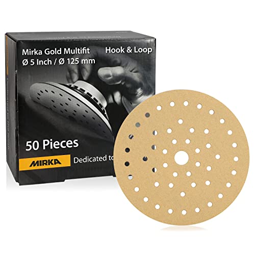 Mirka Gold Multifit 5 '' חצץ נייר זכוכית 60 וו לולאה, 50 אריזות דיסקי מלטש בגודל 5 אינץ