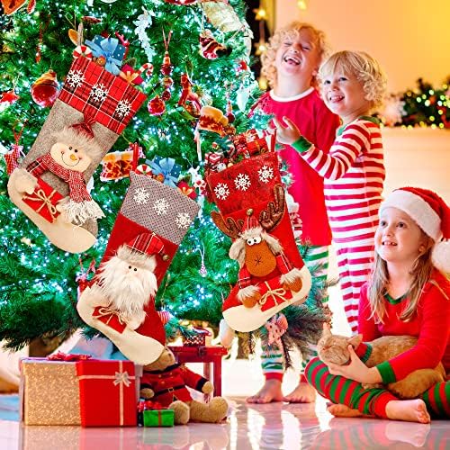 גרבי חג המולד גדולים HDO, 3 חבילות 17 גרב חג המולד עם בובות איילים של סנטה שלג תלת מימדי, קישוט חג המולד