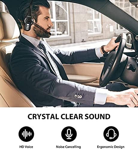 אוזניות Bluetooth של Conambo עם מיקרופון, אוזניות Bluetooth Trucker עם ביטול רעש, 22 שעות שיחה זמן,