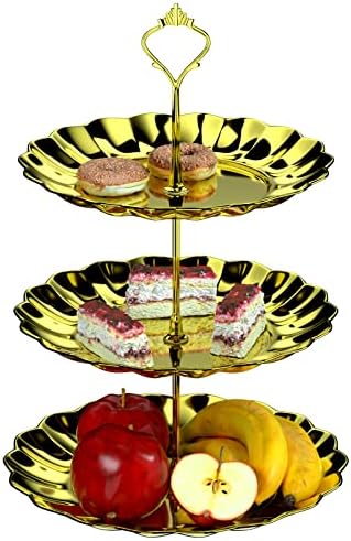 זמטק 3 קומות עוגת סטנד נירוסטה קינוחים עוגות סטנד כיכר פירות צלחת מסיבת מגש הגשה לעמוד עבור יום הולדת