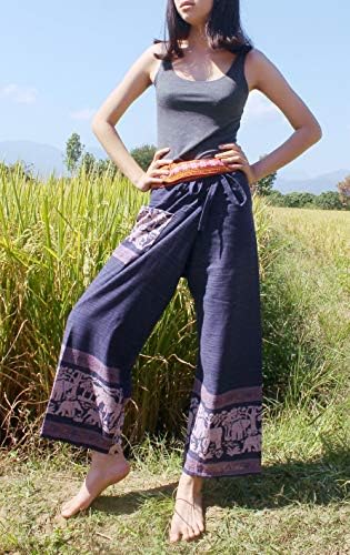 Raanpahmuang כותנה מפוספסת דיג תאילנדי מכנסיים עטיפה