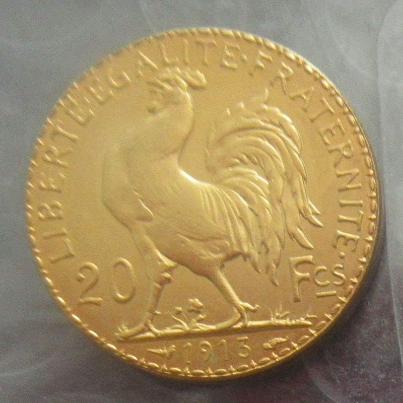 20 פרנק תרנגול 1907-1914 פרנק צרפתי עותק זר מטבע זיכרון מצופה זהב