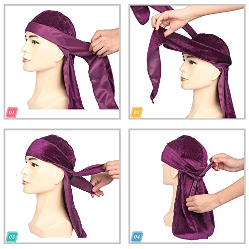 ייזי 2 יחידות קטיפה דוראגים לגברים נשים גלים, רך קטיפה בד כיסויי ראש עם זנב ארוך במיוחד רחב רצועות