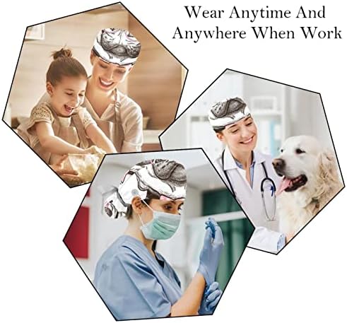 כובעים רפואיים לנשים עם כפתורים שיער ארוך, כובע עבודה מתכוונן 2 חלקים, Pug Dog Animal Multicored