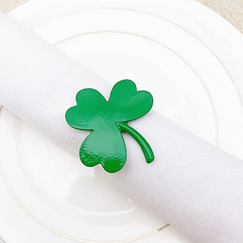 TOOFD 6 קטעים יום St.Patrick's Shamrock Ropkin טבעות לתפאורה שולחן אוכל, Green Lucky Clover מחזיקי מפיות