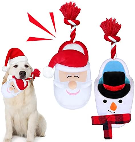 צעצועים של כלבי חג המולד של Lepawit 2 חבילה צעצוע קטיפה קטיפה עם חבל ארוך טווח ארוך