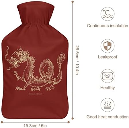 דרקון סיני מיתולוגי מודפס בקבוק מים חמים עם כיסוי קטיפה רך שקית הזרקת מי גומי 1000 מל