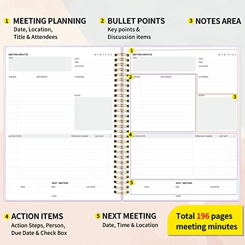 מחברת פגישה של סוני לעבודה עם פריטי פעולה-240 עמודים, מתכנן פרויקטים בגודל 5, סדר יום/דקות לפגישות ספירליות