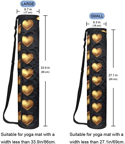 זהב לב על שחור יוגה מחצלת שקיות מלא רוכסן יוגה לשאת תיק לנשים גברים, תרגיל יוגה מחצלת עם רצועה מתכווננת