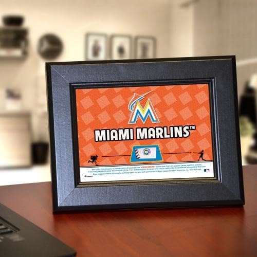 מיאמי מרלינס ממוסגרת 5 x 7 קולאז 'בסגנון רטרו עם חתיכת בייסבול משומש במשחק - משחק MLB השתמש בקולאז'ים