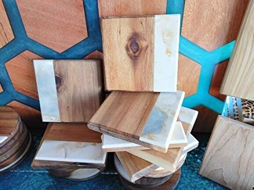 תחתיות שיש ריקות בעבודת יד - תחתיות עץ מרובעות לחריטת לייזר - פו לבן גמר חופי עץ DIY למלאכות - תפאורה