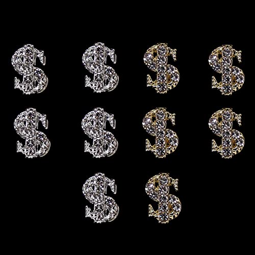 10 יחידות אבני חן אמנות ציפורן סגסוגת מבריקה סימן דולר קסמי ציפורניים קישוט אמנות ציפורן עיצוב כסף קישוט