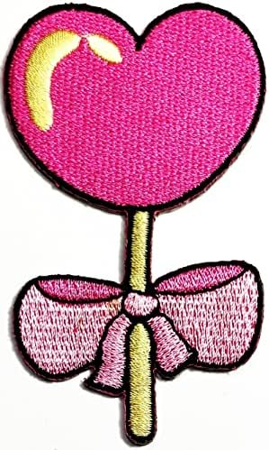 קליינפלוס 3 יחידות. לב מתוק סוכר סוכריות עם קשת ורוד קריקטורה תיקון רקום אפליקצית מלאכה בעבודת יד תינוק