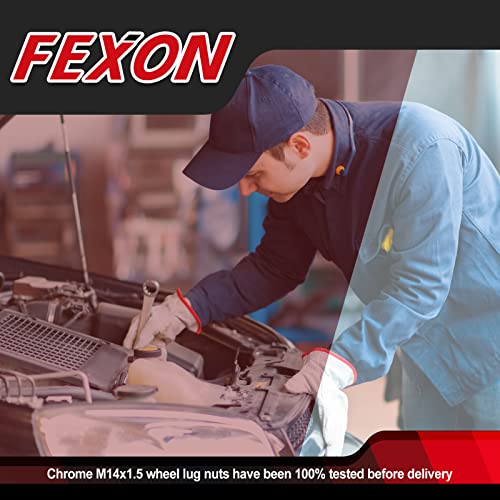 Fexon Chrome M14X1.5 אגוזי גלגל אגוזי OEM סגנון מפעל סגנון מקשה אחת תואמת לפורד F250 F350 2017-2022