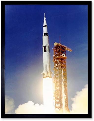 חלל שוול כחול כחול אפולו 11 שיגור שבתאי v טיל פיצוץ להבה ארהב ארהב לא ממוסמכת אמנות קיר הדפס פוסטר בית