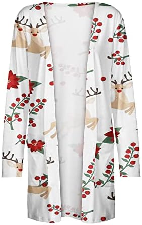 ז'קט קרדיגן לחג המולד לנשים, נשים 2022 אופנה פתוחה חולצה שרוול ארוך עץ חג המולד העליון של סנטה קלאוס