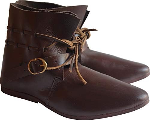 נעלי עור מימי הביניים בעבודת יד מגפי רנסנס שחור וחום