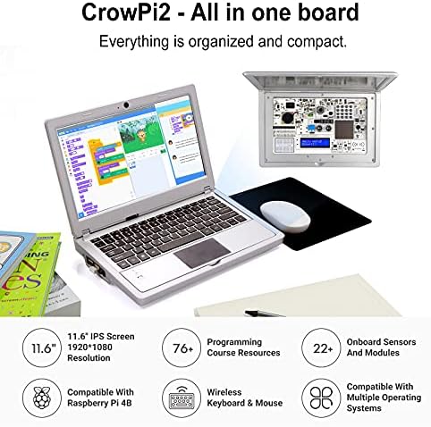 ערכת PI של Raspberry Pi, Raspberry Pi 4 מחשב נייד, מחשב נייד Crowpi2 - ערכה מתקדמת