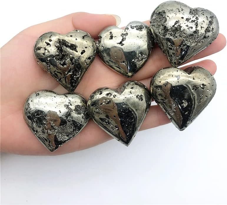 SUWEILE JJST 1PCS צורת לב של פיריט טבעי גבישים קוורץ גבישים גולמיים ומינרלים אנרגיית ריפוי דגימה מתנה