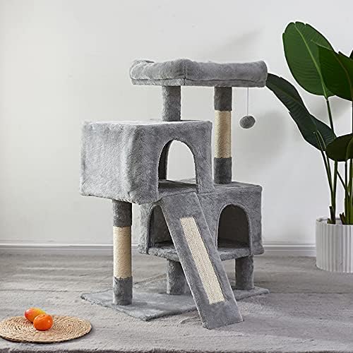 חתול עץ חתול מגדל, 34.4 סנטימטרים חתול עץ עם גירוד לוח, 2 יוקרה דירות, רב-רמת חתול דירה, יציב וקל להרכיב,