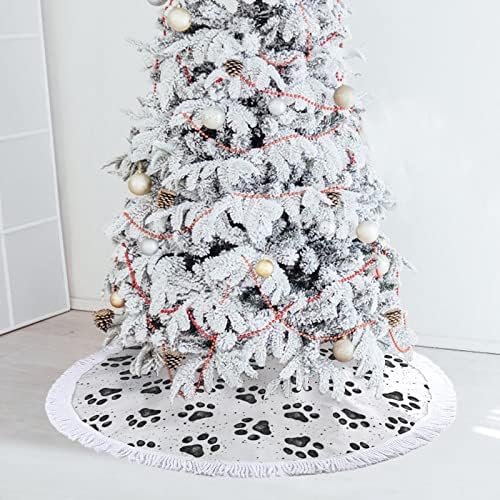 הדפסת כפות כלבים עץ חג המולד מחצלת חצאית עץ עץ עץ עם גדילים לקישוט חג המולד של מסיבת חג 48 x48
