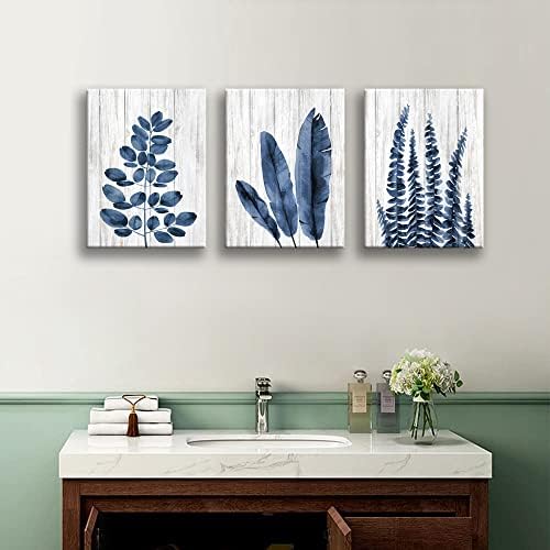 korvami בד קיר אמנות לחדר אמבטיה צמחים טרופיים כחולים עיצוב קיר עיצוב חדר שינה משרד קישוט ביתי יצירות