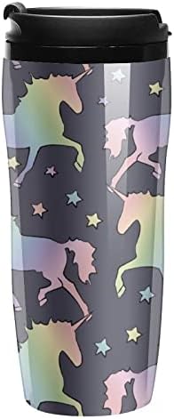 כוס מבודד חד קרן צבעוני עם קשת עם מכסה ספל נסיעות לשימוש חוזר בקבוק מים מפלסטיק כוס קפה כפול קפה כוס