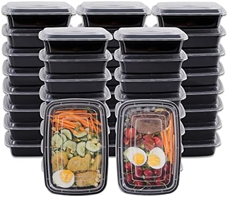 Liyh 50 PCS מיכלים להכנה ארוחה 32oz מיכלי אחסון מזון 1 מיכלי מזון תא עם מכסים קופסאות ארוחת צהריים שחורות
