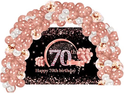 קישוטי תפאורה של באנר ליום הולדת 70 עם ערכת גרלנד קשת לבלון לנשים, ציוד עיצוב פוסטר של מסיבת יום הולדת