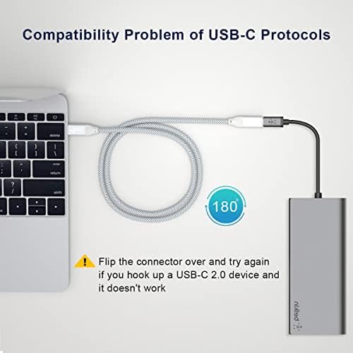 BaseSailor USB סוג C כבל סיומת 6.6ft 2pack, USBC 3.1 GEN2 10GBPS 100W מתאם מורחב זכר, Thunderbolt 3