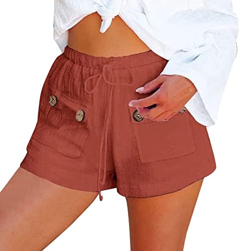 Beuu נשים מזדמן קיץ מותן גבוה עם מותן גבוה זורם זורם חוף טרקלין כותנה מכנסיים קצרים מכנסיים עם כיסים