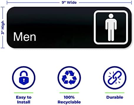 שלט שירותים של גברים, קלטת דו צדדית להתקנה קלה, אקריליק שחור, שלטים לעסקים, משרד או מסעדה, שימוש חיצוני
