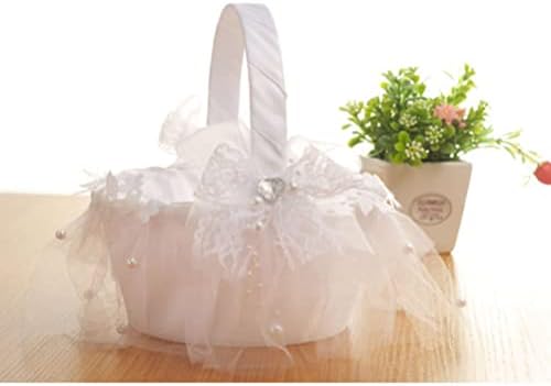 לבן סל 2 יחידות חתונה פרח ילדה סל תחרה רקמת סל עם קשת פניני חטיפים מיכל חתונה אבזרי תמונה עבור פרח מזון