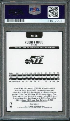 2017-18 חישוקי NBA 86 רודני הוד חתום אוטומטי 10 PSA ג'אז זלזול - כרטיסי חתימה של כדורסל גלגול
