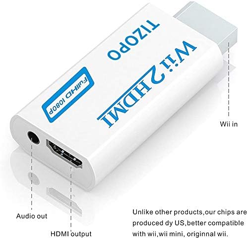 Tizopo Wii to Hdmi Converter, Wii HDMI מתאם פלט וידאו אודיו Audio HDMI ממיר 1080p ， עם 3,5 ממ שקע שקע